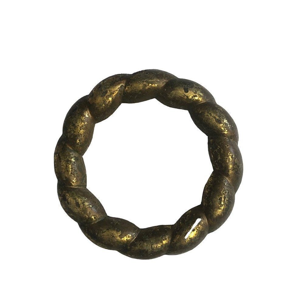 Vintage Drawer Pull Round Wreath Rope Mottled Solid Brass